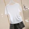Women Ice Silk Short Sleeve Knitted V Neck T Shirt Versatile Pullover Simple Top