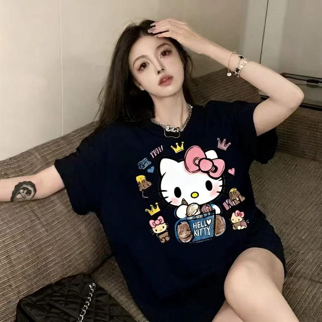 Hello Kitty Short Sleeve Tee soft cotton casual crew neck cute cartoon print lightweight summer top for Women daily wear