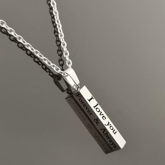 I Love You Letter Print Chain Couple Necklace Stainless Steel Square Bar Pendant Party Necklace Jewelry Accessories
