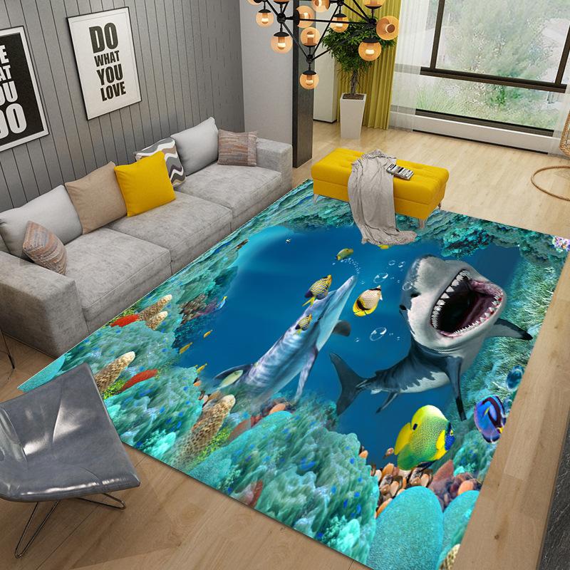 Tappeto A Pelo Corto 3D Animali Marini Mondo Sottomarino Area Colorata Lavabile in Lavatrice Tappeto Ideale per Camera da Letto, Soggiorno, Pavimento Cucina