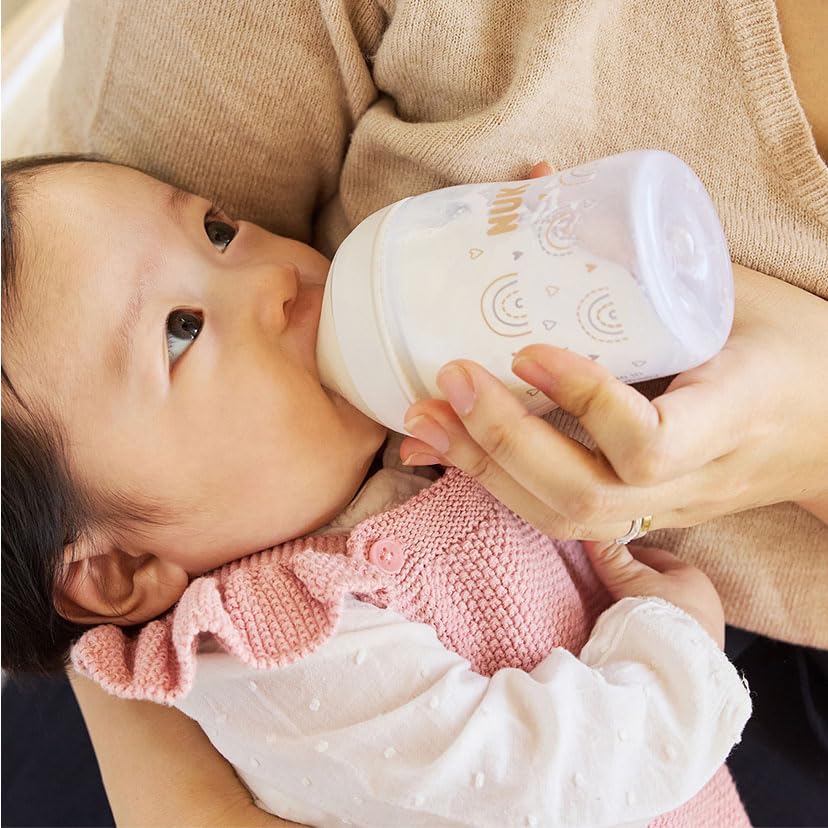 NUK Perfect Match Plastic Baby with Temperature Measuring Pads Bottle, 150ml, Rainbow, (FDNK10743097)