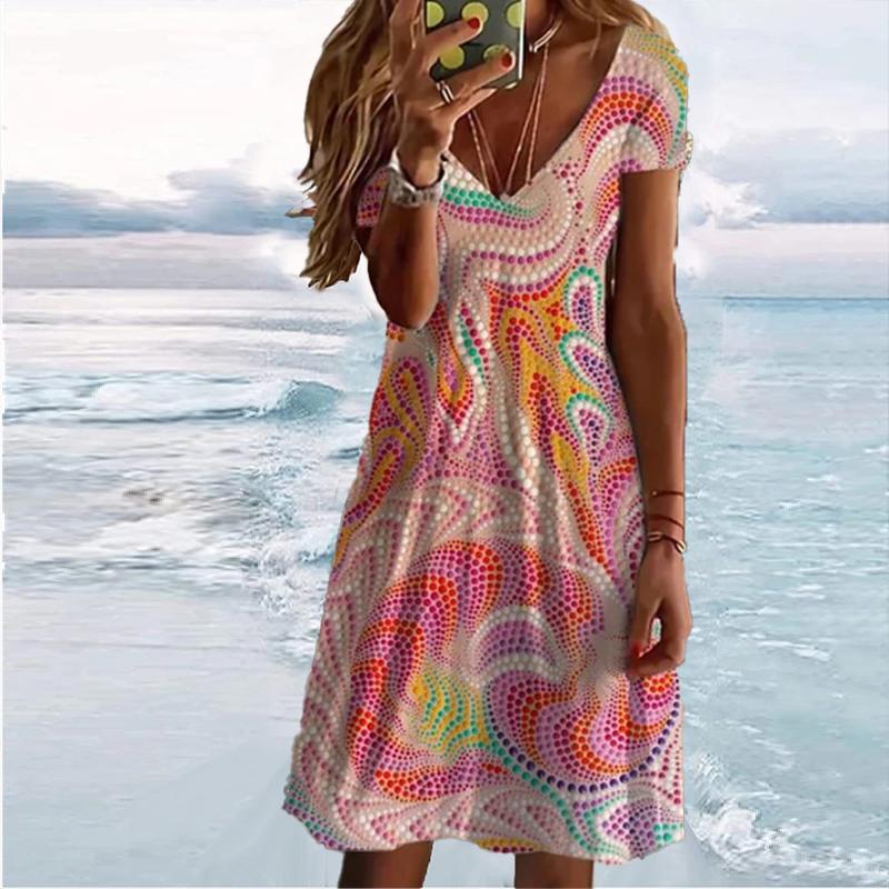Letní móda Dámské Krátký rukáv s výstřihem do V Krásné šaty s motýlkovým potiskem Sex Krátká sukně