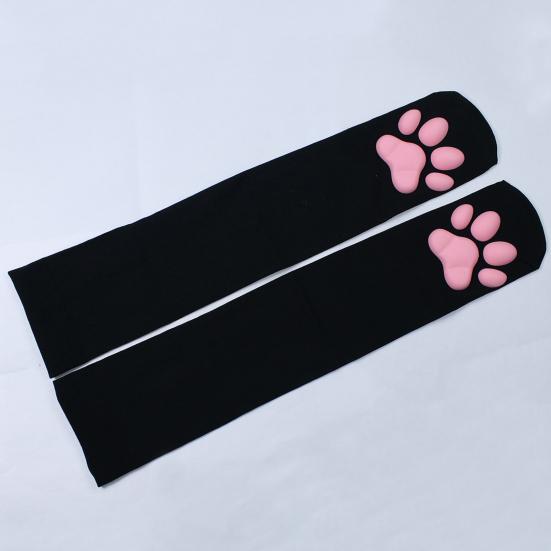 Cat Paw Thigh High Socks for Women 3D Toe Beans Cat Claw Pad Socks Elastic Knee-High Stockings with Silicone Grips Animal Cosplay Outfit