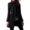 Women Double Breasted Woolen Coat Mid Length Solid Color Lapel Long Sleeve Streetwear Suit Jacket Autumn Winter