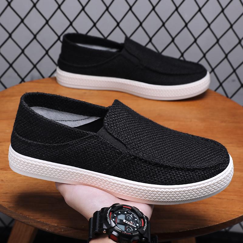 New Men's Linen Breathable Slip-On Casual Shoes Low-Top Canvas Shoes, Comfortable Men's Shoes Breathable Lightweight