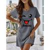 Nuovo Arrivo Pigiama con Stampa Occhi Grandi Donna Girocollo Manica Corta Stile Vestito Rosa Loungewear Facile e Comodo