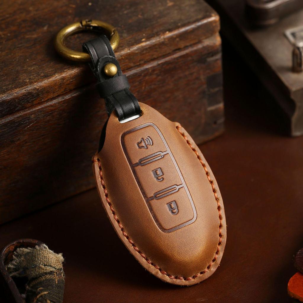 Nissan Key Cover: Fits Qijun, Qashqai, Tiida, New Teana, Sylphy - Crazy Horse Leather