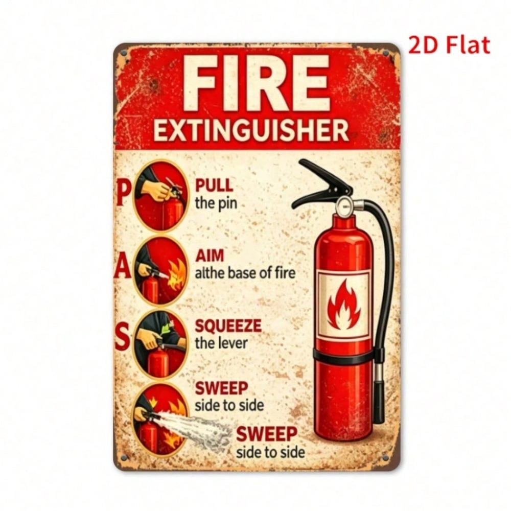 Vintage Fire Extinguisher PAS Metal Tin Sign, Pull Aim Squeeze Sweep Plaque, Retro Garage Wall Decor
