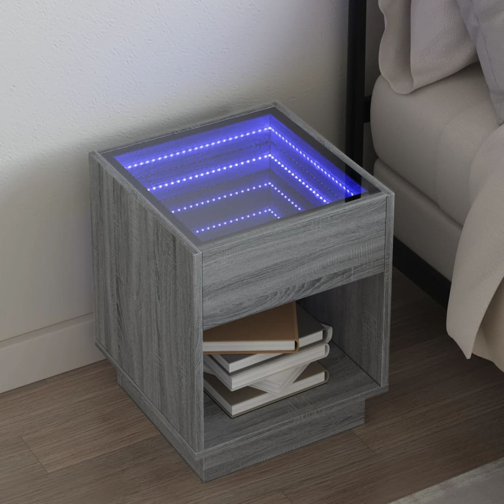 Nightstand with Infinity LED Gray Sonoma 40x40x50 cm