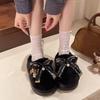 2025 winter new denim bow plush bag head slippers women's home fashion outer wear non-slip cotton mop