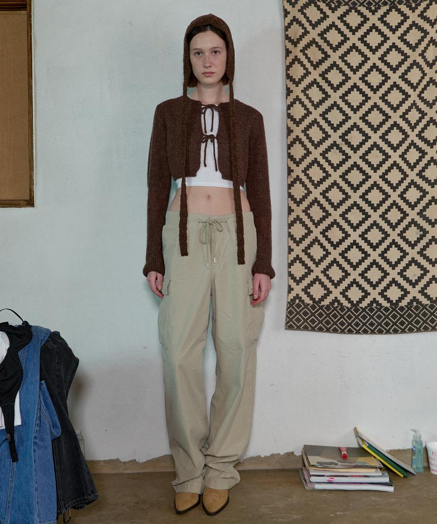 Aopt Strap Cropped Cardigan - Brown