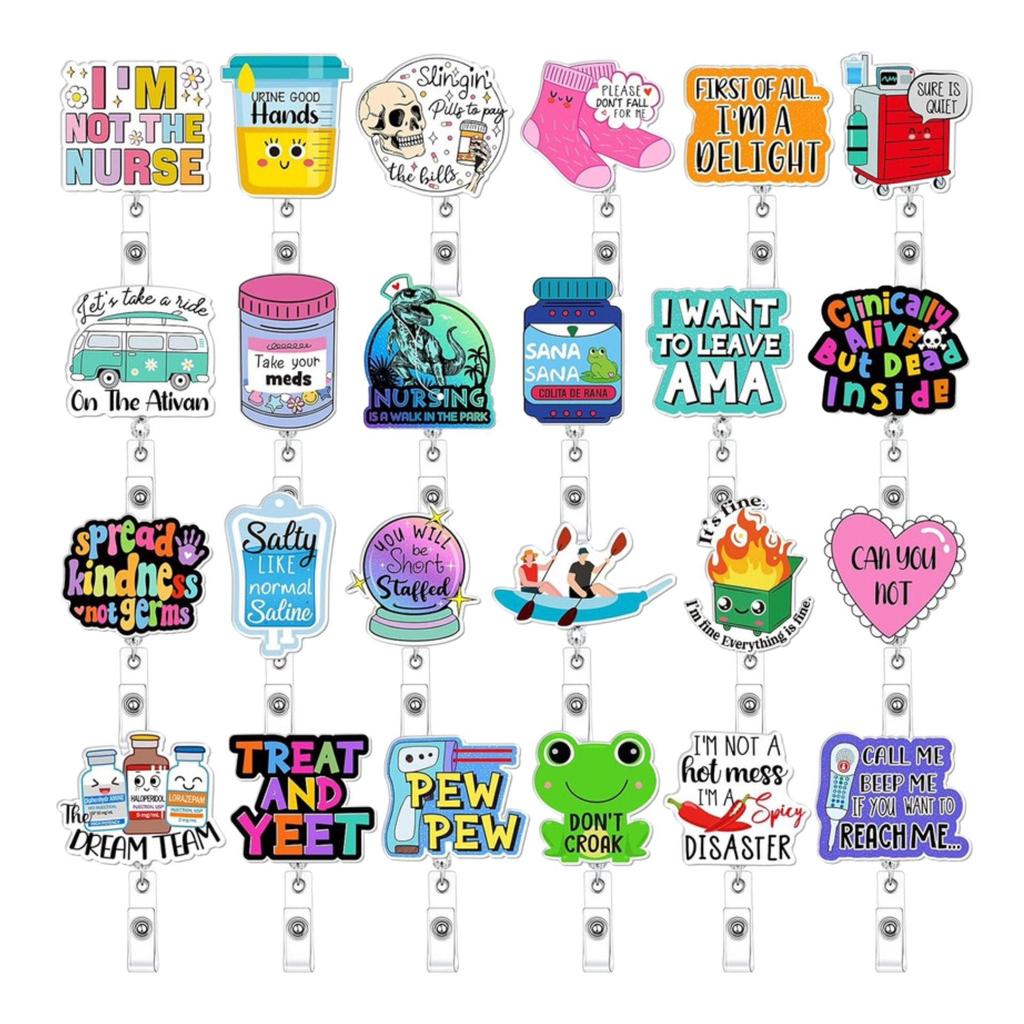 Set of 24 Glitter Acrylic Retractable Badge Holders for Work ID Cards
