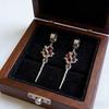 Gothic Punk Style Stainless Steel Silver Ruby Rose Earrings Women Vintage Blood Red Rose Statement Jewelry Fashionable Versatile