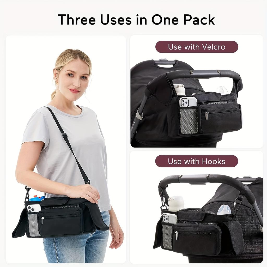 1pc Portable Stroller Hanging Bag • Outdoor Stroller Hanging Pouch • Large Capacity Bottle and Diaper Bag