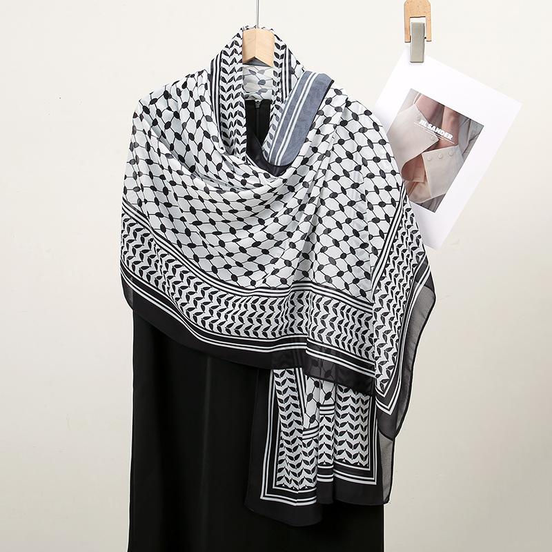 180*70cm Middle East Islam Arab Hijab Keffiyeh Muslim Shawl Printing Chiffon Palestine Hijab Head Neck Scarves Musulman Hijabs