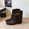 Pile boots Skinny thick heel temperament Low leather boots Folded square head medium boots and new autumn and winter women