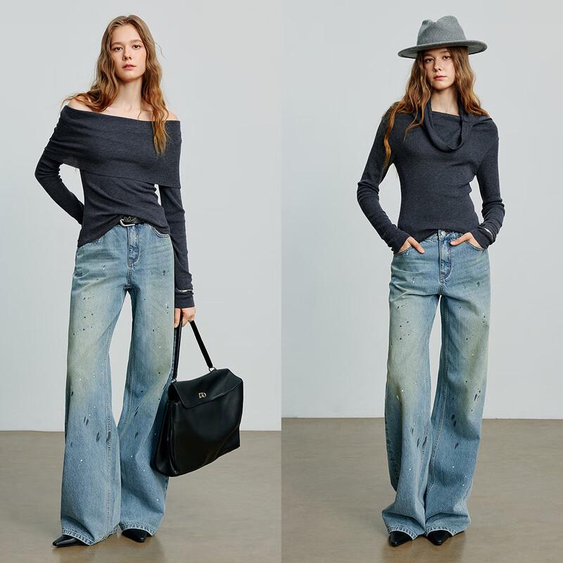 Chuyu Women's Slim-Fit Wool Blend Boat Neck Knit Top