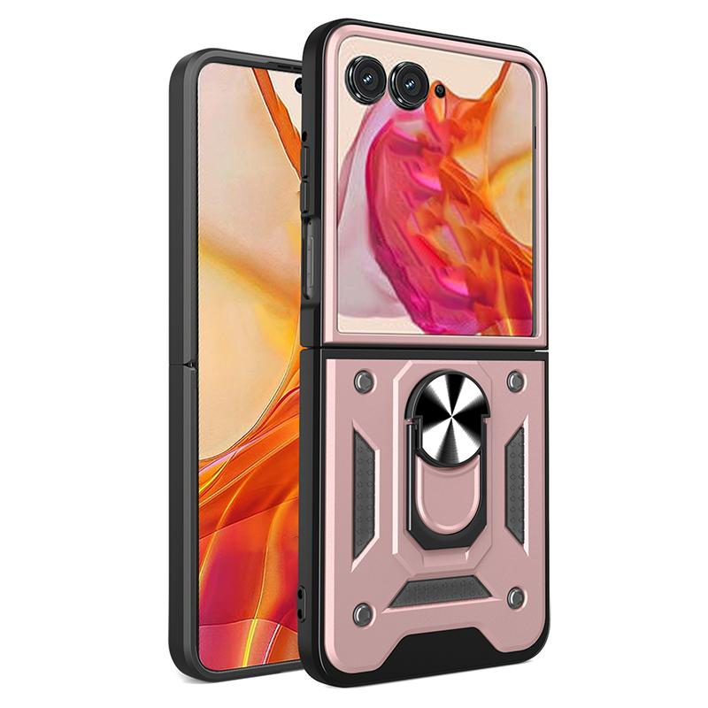 Kryt na telefon s posuvným krytem fotoaparátu pro Motorola Moto Razr 50 Ultra Nárazuvzdorný Vestavěný 360° stojánek
