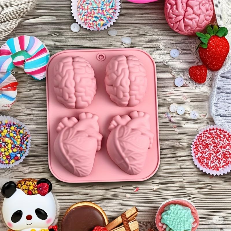 4-Cavity Heart and Brain Silicone Mold, Reusable Baking Mold for Cake, Jelly, Ice, and DIY Crafts