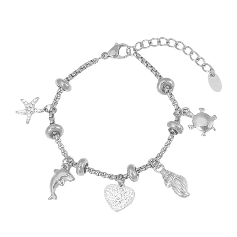 Elegant Sun And Moon Charm Bracelet With Crystal Accent Titanium Steel Lightweight Daily Wear Jewelry