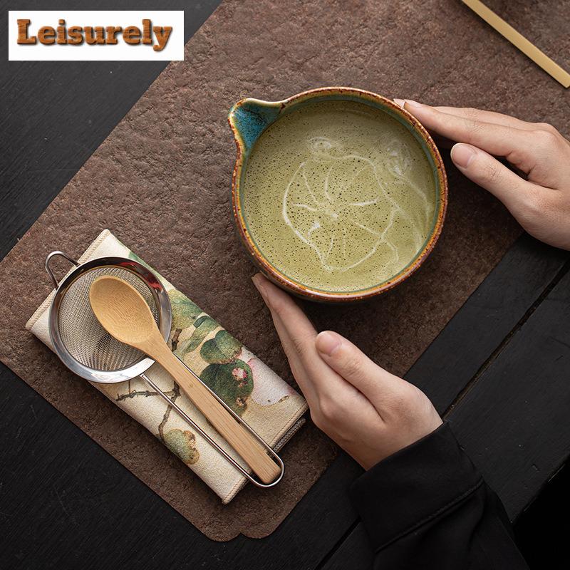 Kiln Fambe Flow Mouth Matcha Eight-piece Ceramic Tea Set With Whisk Stand Bowl Powder Sieve Filter Tea Services Drinkware Craft