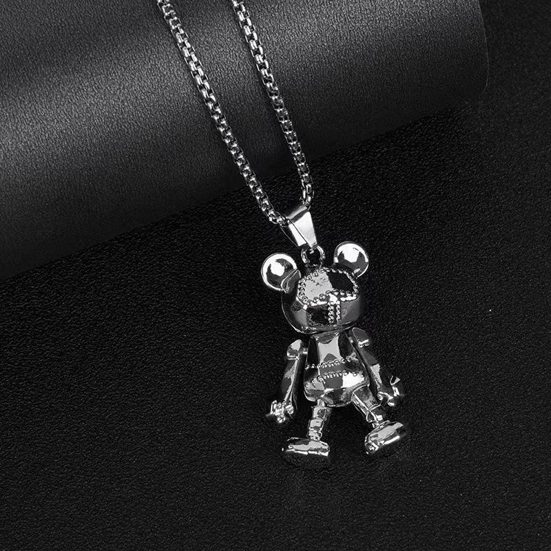 Movable Teddy Bear Necklace: Trendy Hip Hop Punk Couple Sweater Chain Pendant Jewelry