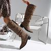 Women's Large Size Leopard Print Chunky Heel Tall Fashion Boots Martin Boots.