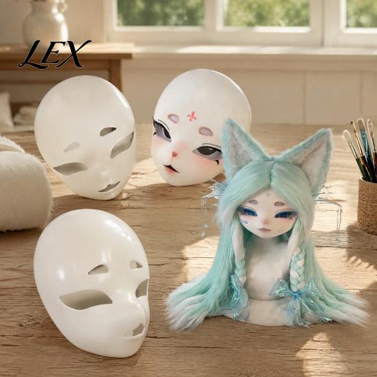 White Unpainted Mask DIY Blank Fox Mask, Furry Head Base Animal Fursuit Costume Accessory for Halloween Masquerade Cosplay Party Handmade