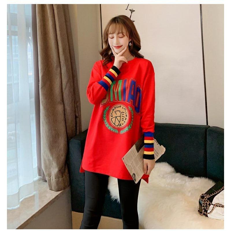 

Одежда для беременных весенне-осенняя комбинированная рубашка с длинным рукавом, новый модный универсальный топ, не облегающий бедра 3XL recommends 165-92.5kg