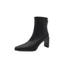 High Heel Small Square Head Thin Boots 2024 Herbst Französische Neue Dicke Absatz Elastische Stiefel Einfaches Temperament Kleine Kurze Stiefel Einzelstiefel