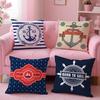 Nordic Dark Blue Sailing Cushion Cover Plush Fabric Soft Double-Sided Printed Sofa Warm Winter Home Gift Pillow Cover