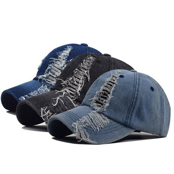 Denim Baseball Caps Personality Ripped Denim Sports Snapback Cap Anti-UV Hats Outdoor Hiking Cap Travel Mountaineering Hat Fashion Hip-Hop Summer