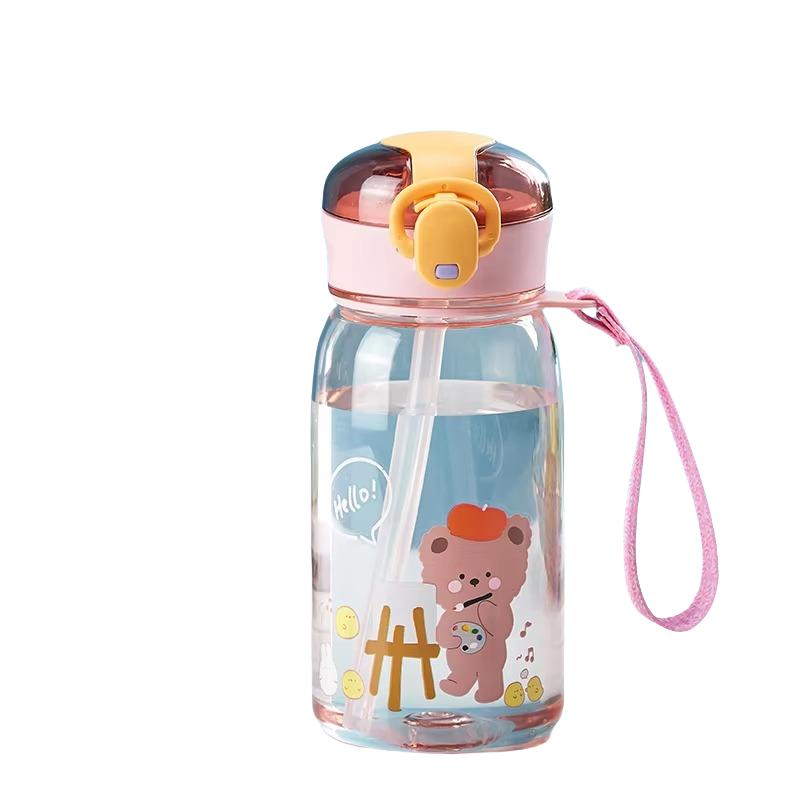 400ml Kids Water Sippy Cup With Straw Cartoon Water Bottles Outdoor Portable Drink Bottle Children's Lovely Cup Leakproof Water Adult Bounce Cup