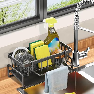 Leeseph Schwammhalter für Spülbecken Selbstentwässerung Küchenspülbecken Caddy Rostfreier Stahl Spülschwamm Organizer Bürstenhalter