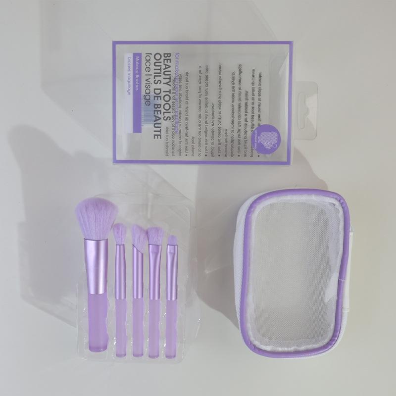 5-teiliges Schnelltrocknendes Make-up-Pinselset mit Netztasche - Enthält superweiche Puder- und Stippling-Rougepinsel