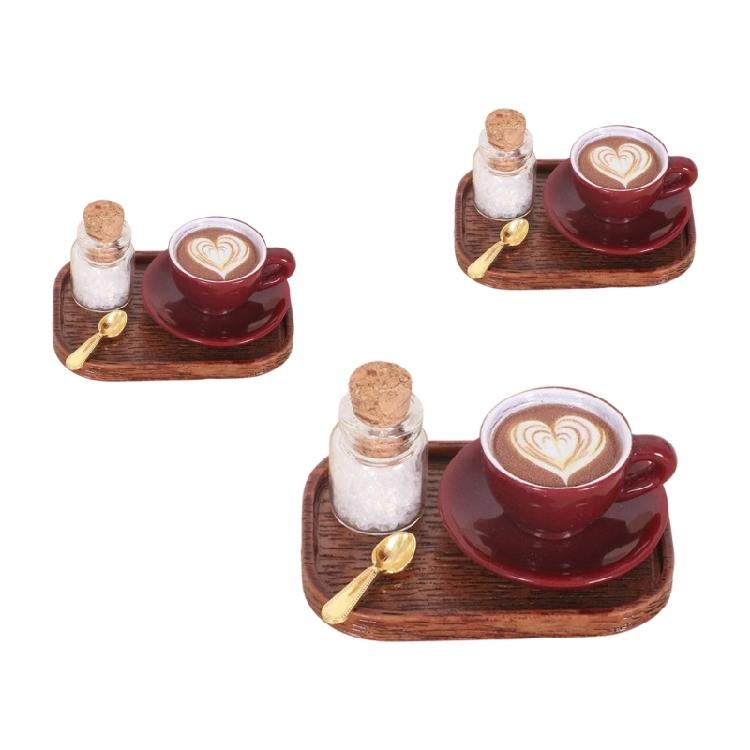 Miniature English Coffee Cup Party Accessories Alloy Coffee Cup Set Pretend Play Detail Dollhouses Decors 3 Set