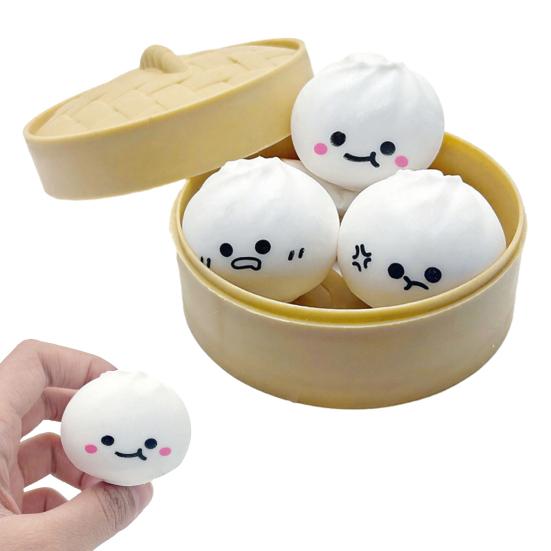 3Pcs Cartoon Expression Steamed Bun Toy Stress Relief Slow Rising Dumpling Squeeze Sensory Toy Soft Stress Ball Simulated Dough Ball Fidget Toy