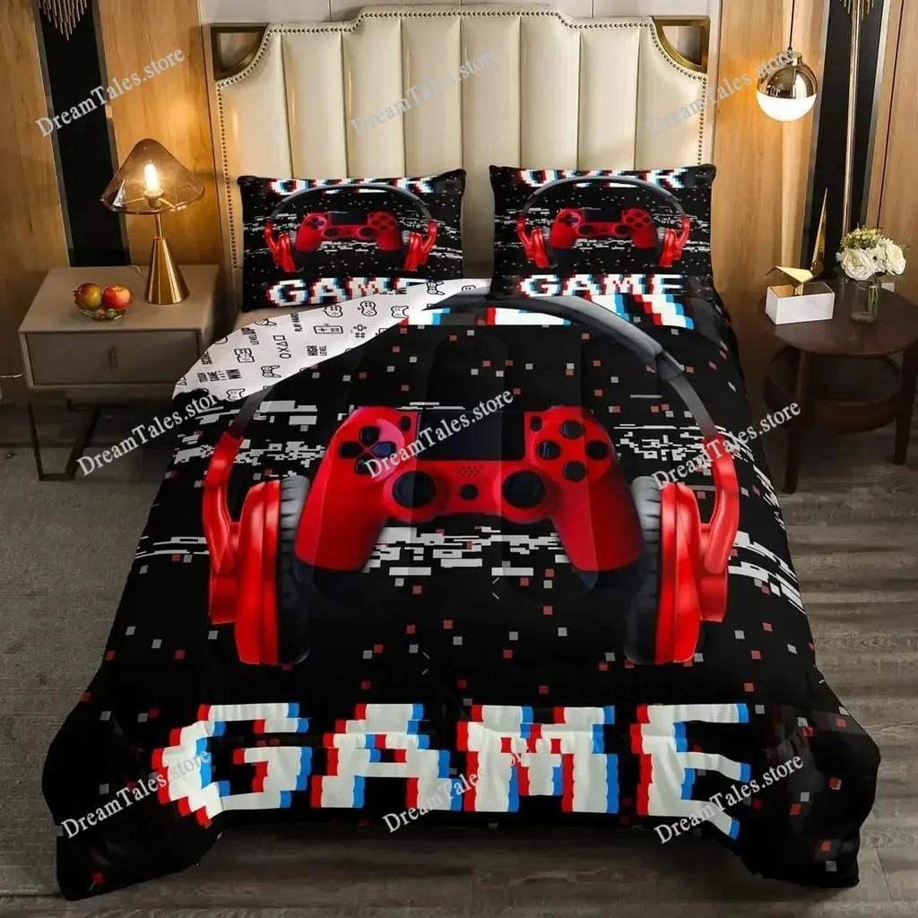 Gaming Bed Duvet Cover Set Twin,Gamer Bedding Sets for Boys Kids,Game King Size Duvet Cover Set Microfiber Game Bed Set