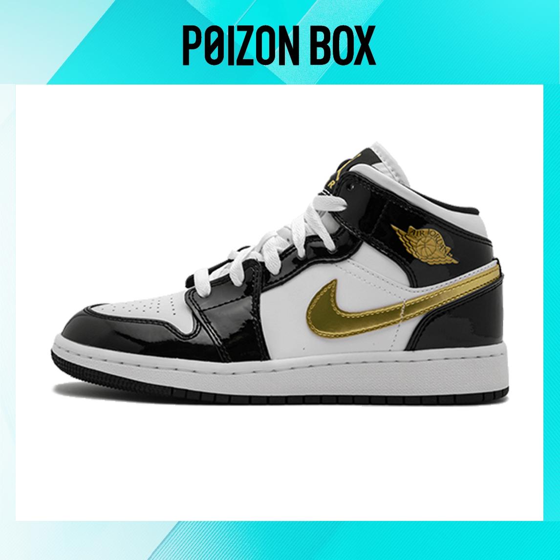 

кроссовки Jordan 1 Mid Patent Black White Gold GS BQ6931-007