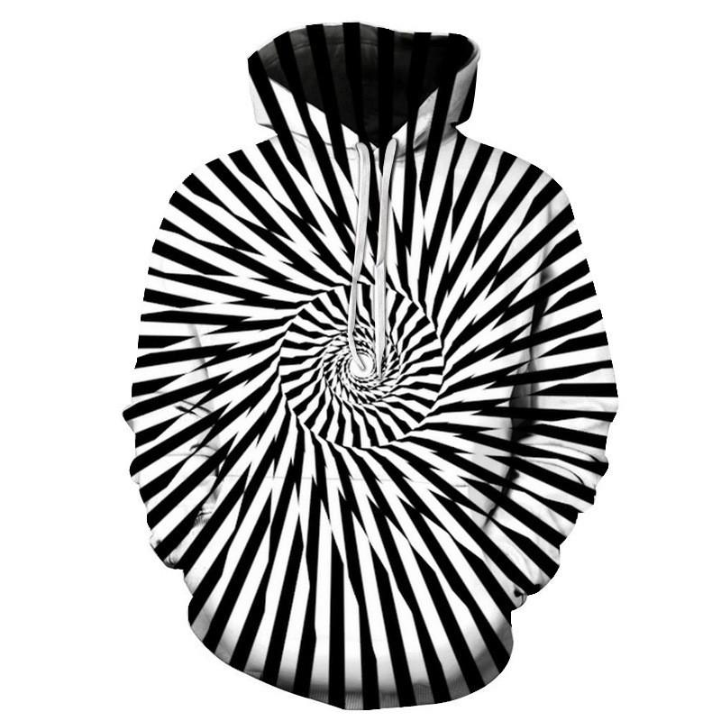 Unisex Oversized Hoodie With Black White Abstract Spiral 3D Digital Print Loose Fit Casual Wear
