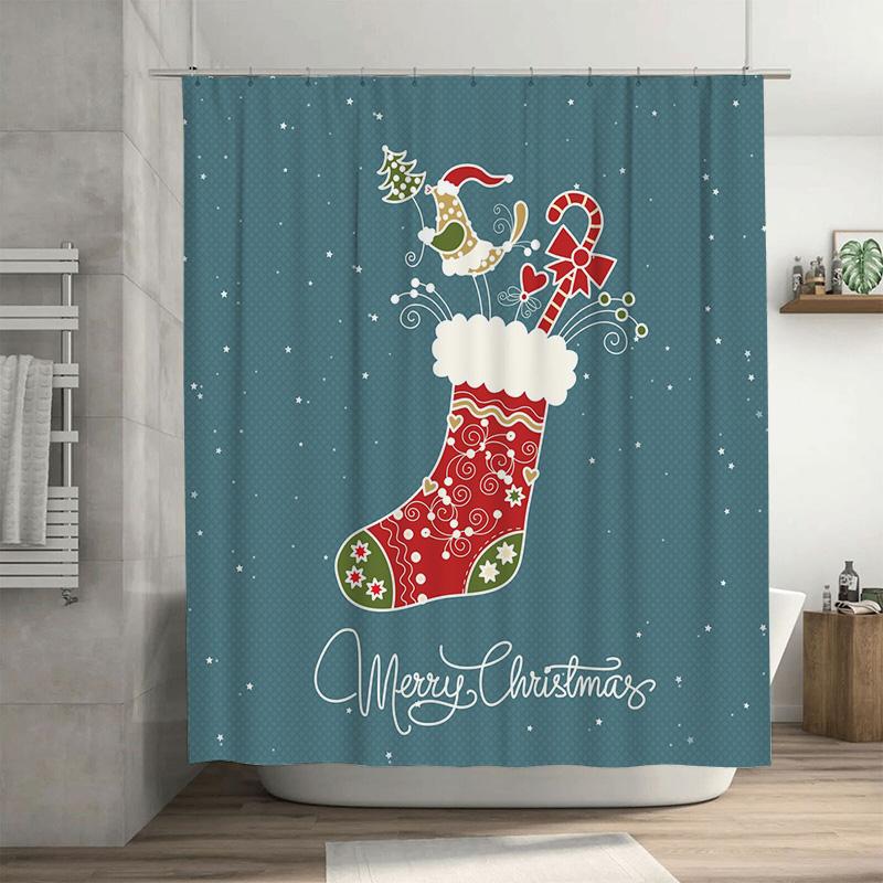 

Tu Christmas Shower Curtain Festive Holiday Decor Reversible Waterproof Bathroom Curtain Xmas Themed Decor Holiday Home Accent W60H190(CM)-1 Pcs