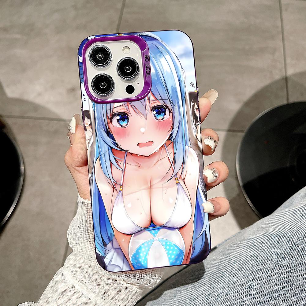 Konosuba Aqua Purple Translucent Mobile Phone Case for iPhone 17 16 15 14 13 12 11 X XR XS Air Pro Max Plus Colorful Cover