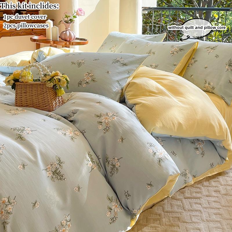 

3pcs soft Duvet Cover Set (1*Duvet Cover + 2*Pillowcase, Without Core) Pastoral style floral Bedding Set, Soft Comfortable 150x200cm3pcs
