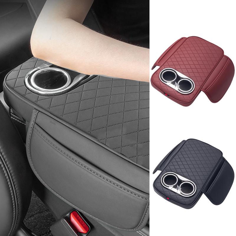 Auto Center Console Armrest Pillow Waterproof Car Armrest Arm Rest With Cup Holder PU Leather Armrest Pillow Armrest Cushion