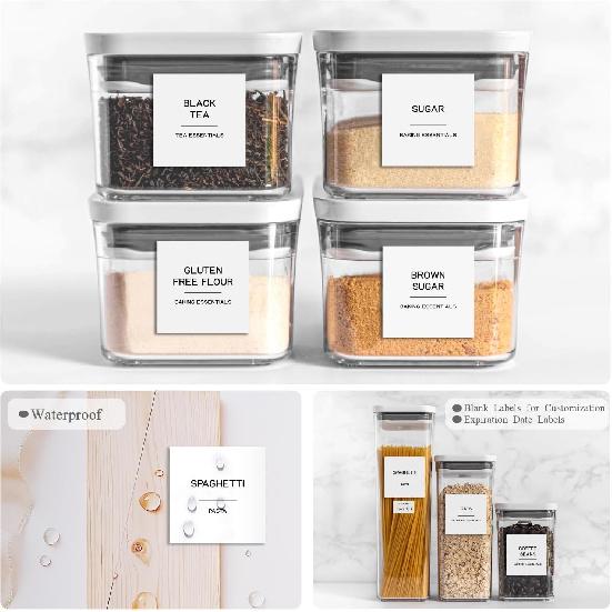 288 Pantry Labels for Food Containers, Preprinted Minimalist Waterproof Stickers for Organizing Storage B, Jars and Kitchen