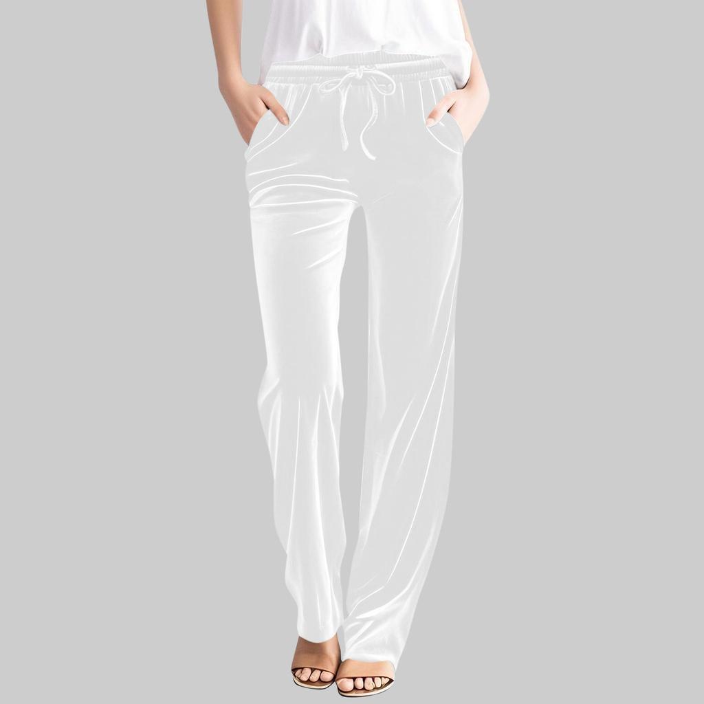 Women's Casual Solid-Color Pants High-Waisted Drawstring Trousers