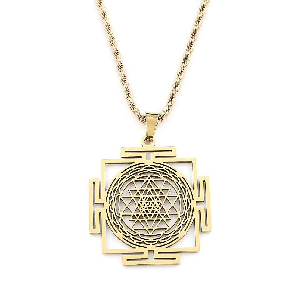 Collana Ciondolo Mandala Sri Yantra Indù Yoga per Donne Uomini Acciaio Inossidabile Geometria Sacra Catena Tantra Meditazione Gioielli