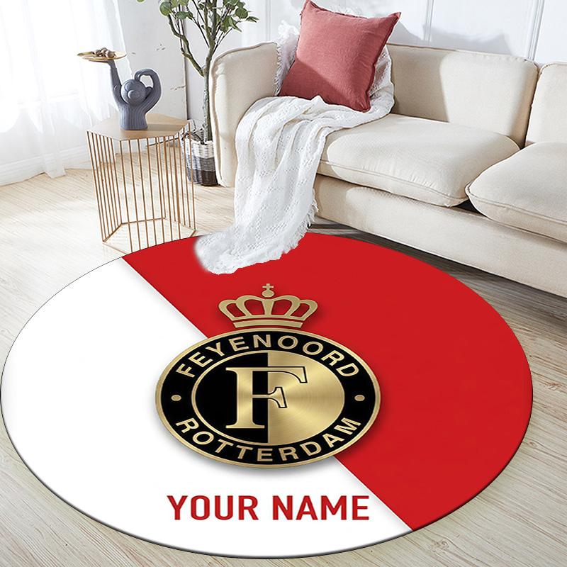 Custom Name Feyenoord Rotterdam Round Area Rug,Carpet Rug for Living Room Bedroom Sofa Playroom Decor,Non-slip Floor Mat