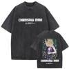 Anime Chainsaw Man Retro Gewaschenes T-Shirt Lustiges Cartoon Denji Pochita Grafik-T-Shirt Herren Damen Mode Vintage Lässige T-Shirts