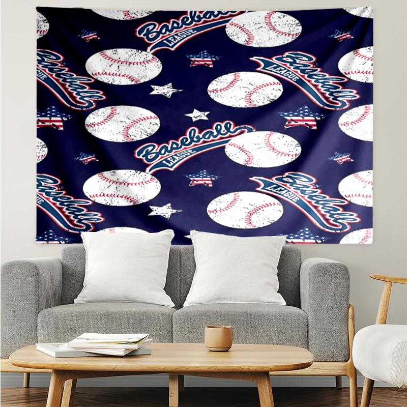 Baseball Print Tapestry, Backdrop, Easy Setup, Ideal for Bedroom, Office & Living Room, with Aesthetic Wall Hanging Decor.